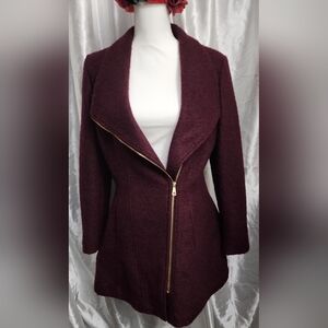 Guess Maroon Teddy Jacket with Gold Accents